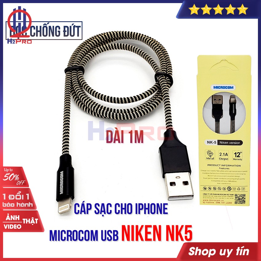 Đánh giá về Dây sạc Iphone Microcom USB Data Cable NIKEN NK5 H2Pro, Cáp sạc bọc dù chống đứt dài 1m